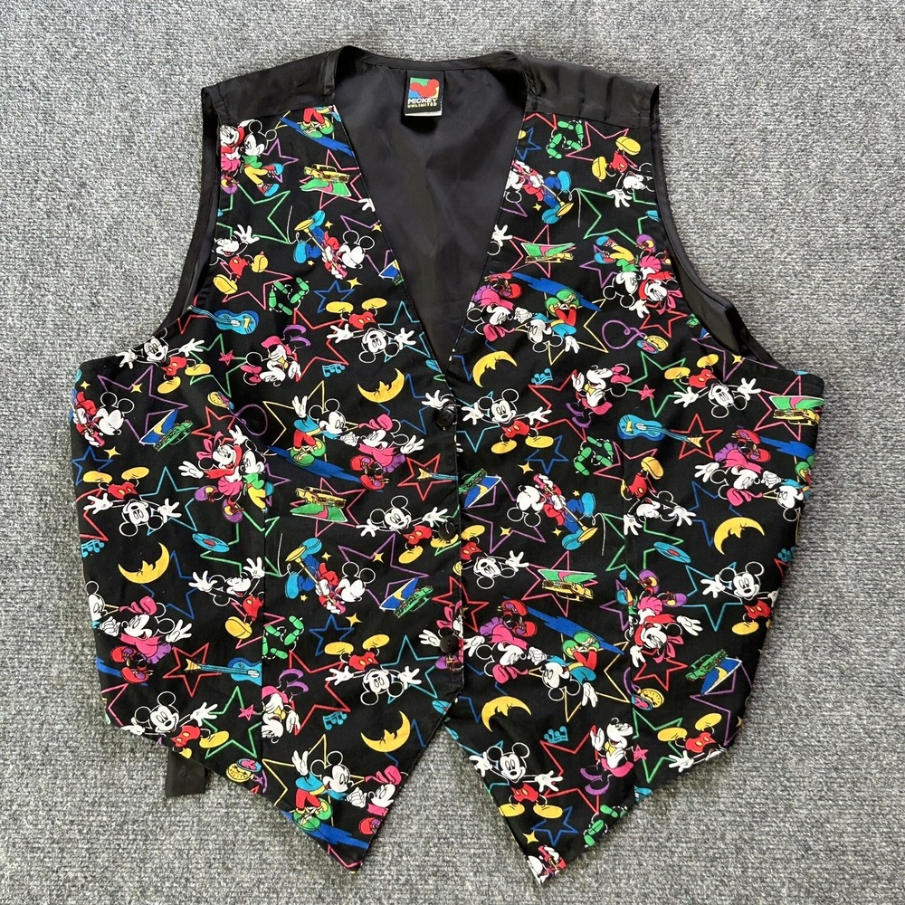 Mickey Mouse Vest Women's 24W Land'n Sea Disney Vintage USA Made AOP Minnie